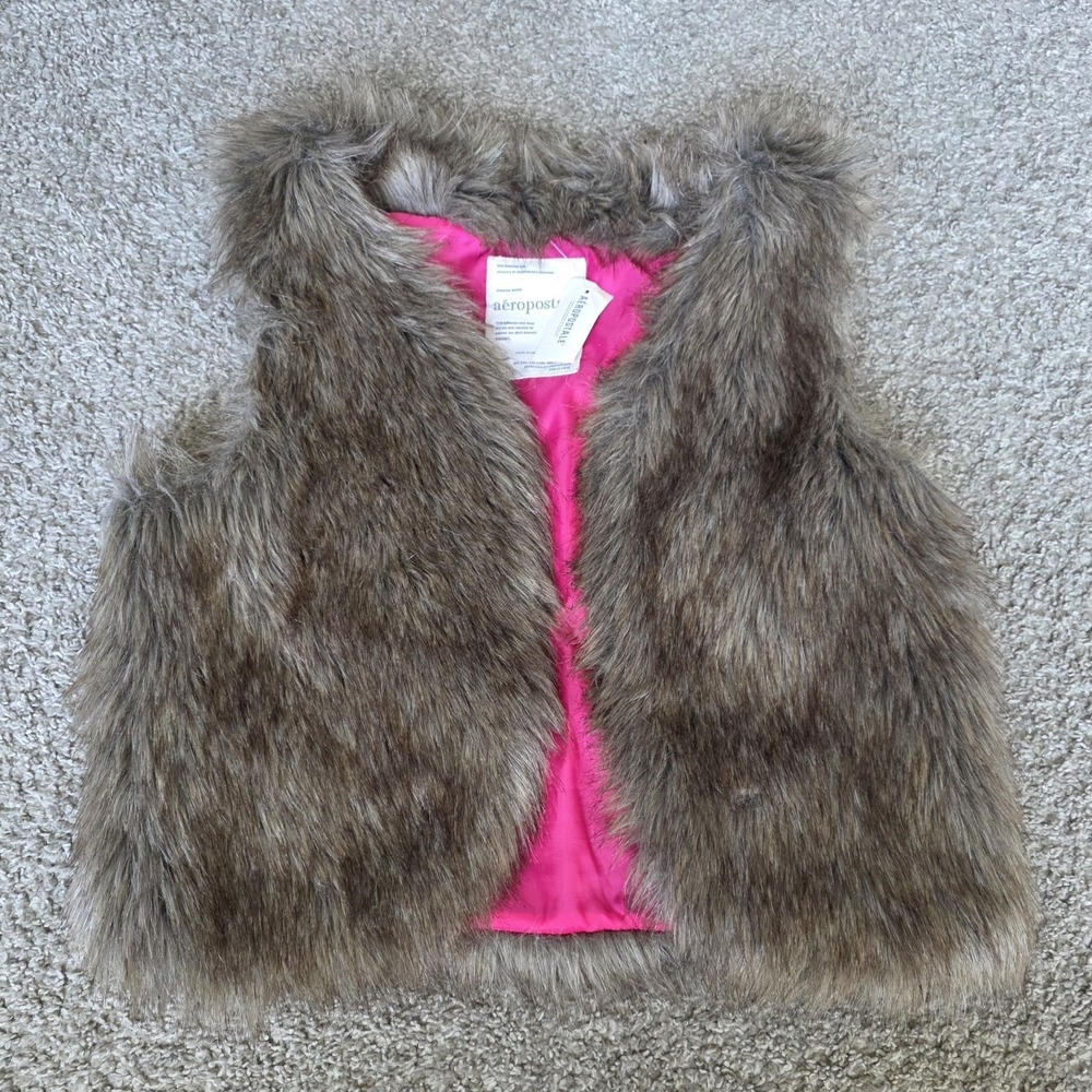 VTG Aeropostale Ladies M Faux Fur Vest With Hot Pink Lining